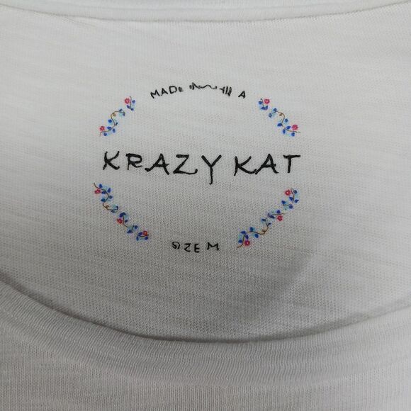 Krazy Kat Embellished Beaded Short Sleeve T- Shirt. Womans Large. Bird/ Flower. - Picture 5 of 12